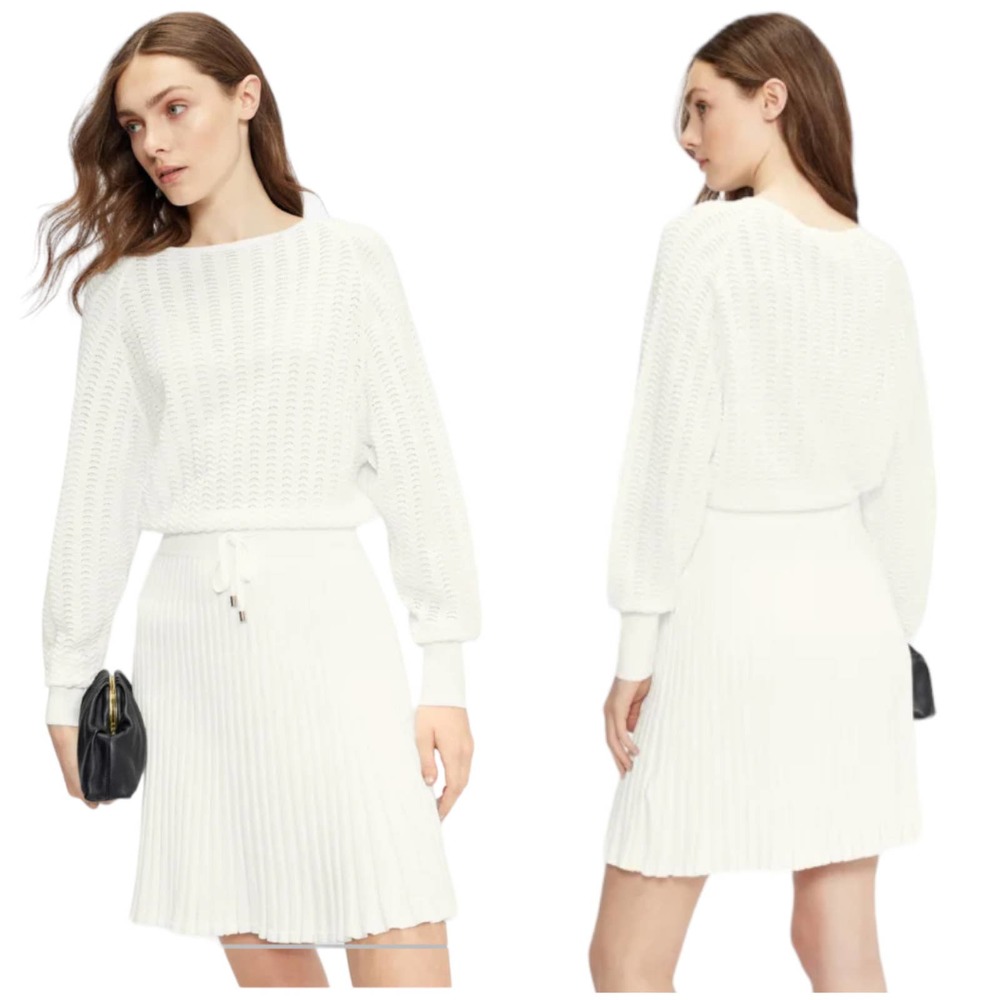 Ted Baker Briyele Pointelle Knit Dress Size 4 (US 10) Ivory Sweater Dress